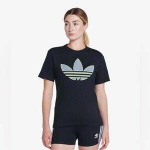 NWT Adidas Originals Women's Black Tee with Gingham Trefoil Applicate, Size S